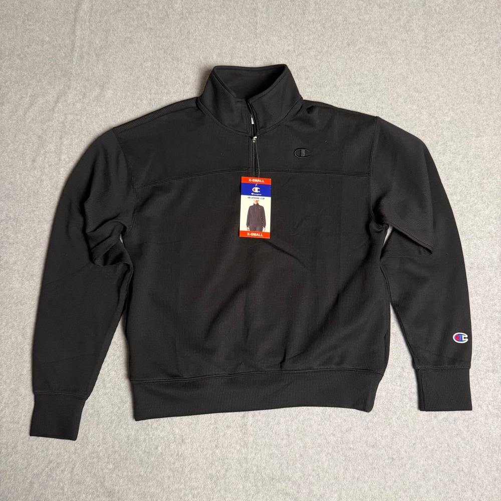 Champion Air Layer Rib 1/4 Zip Pullover Sweatshirt, Black, Women's XS